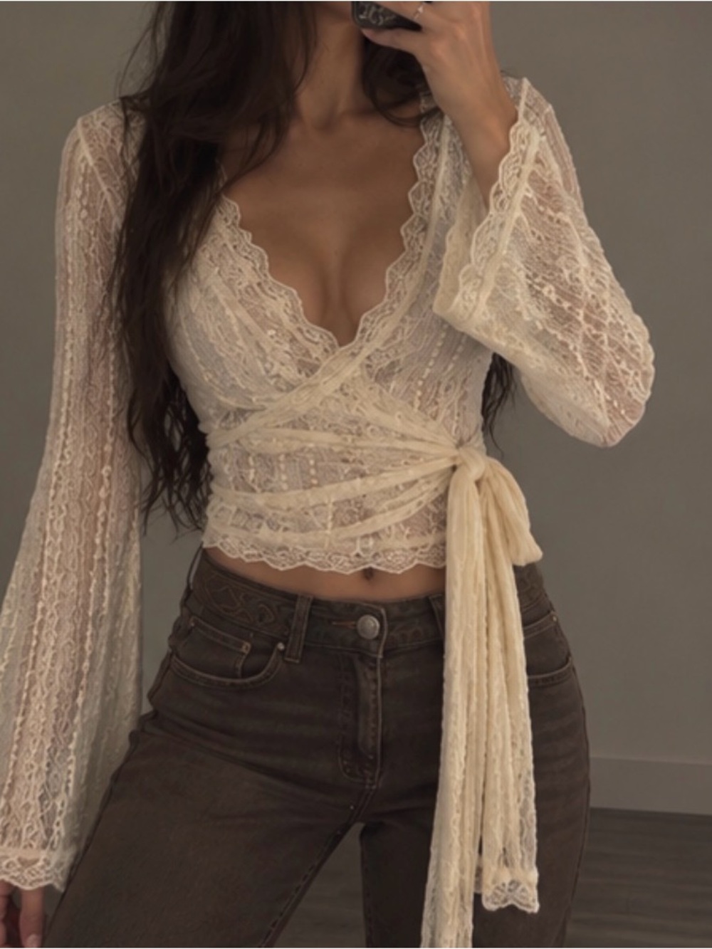 Vintage sheer Lace Wrap Top